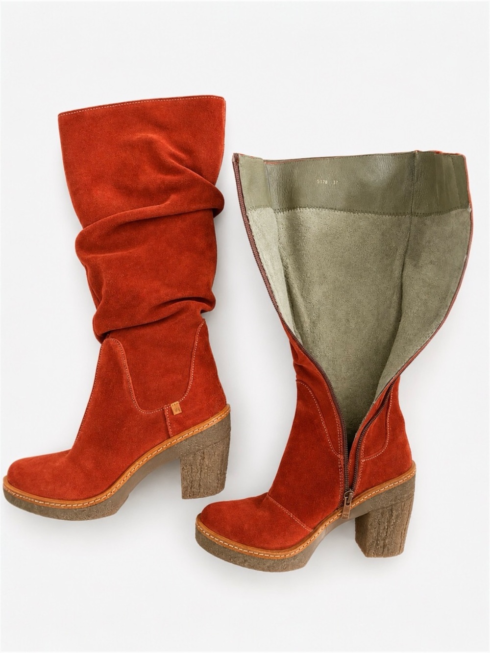 El Naturalista Caldera Red Suede Slouch Boots EU 37 / US 7 | 70s Block Heel - Picture 5 of 10